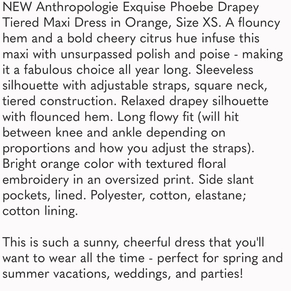 NWOT-never worn. Anthropologie Exquise orange/white dress. - Picture 8 of 8